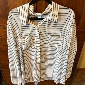 Black and white striped button up shirt with collar